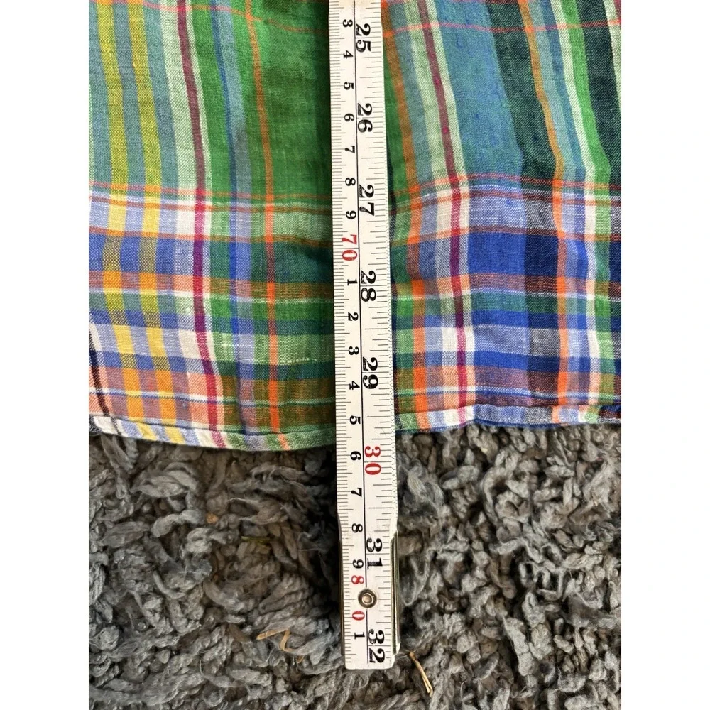 Polo Ralph Lauren Shirt short-sleeve green plaid linen button-down Mens L